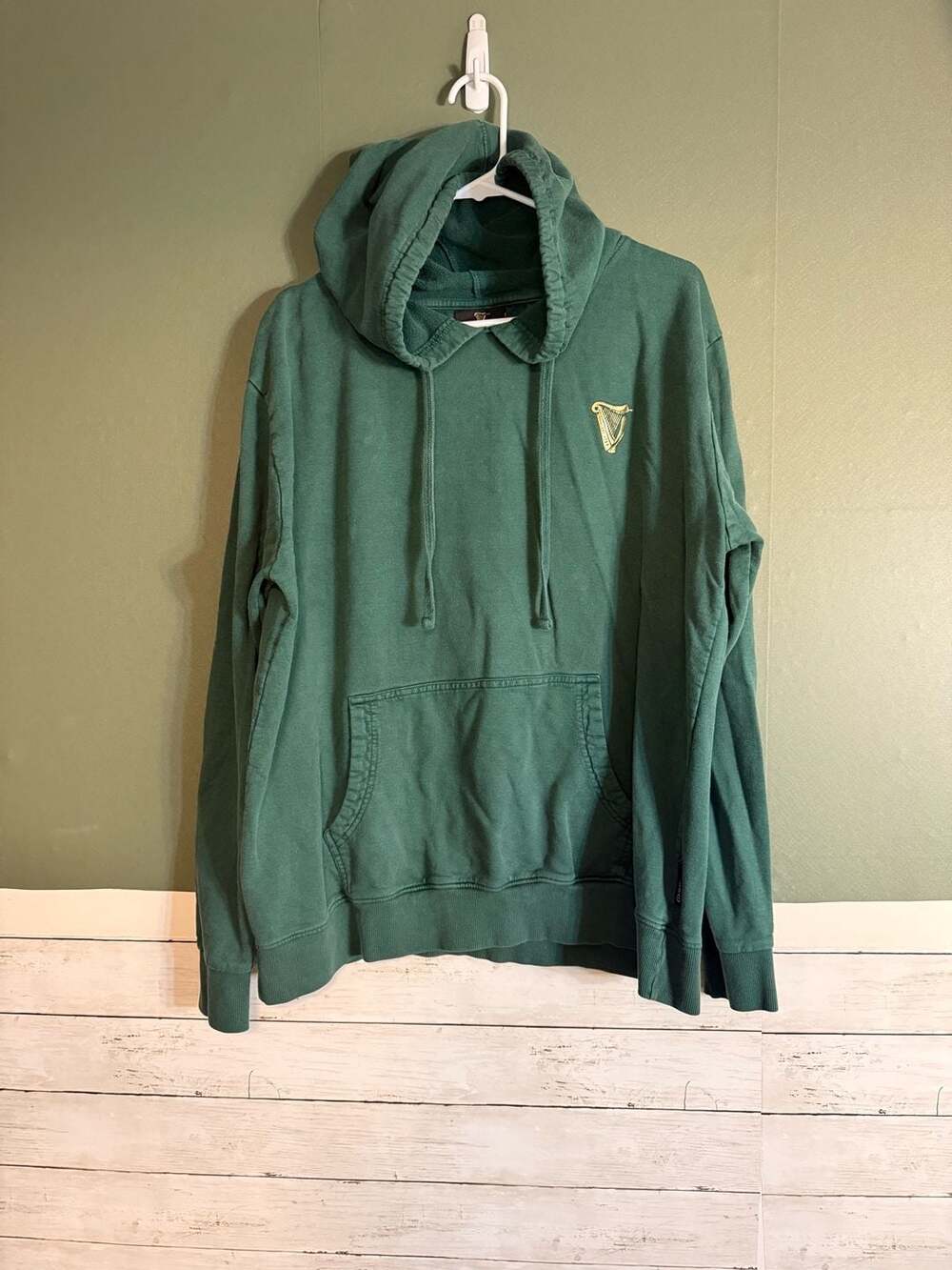Guinness Mens Green Cotton Hoodie Toucan Back Graphic Harp Logo Sweatshirt L
